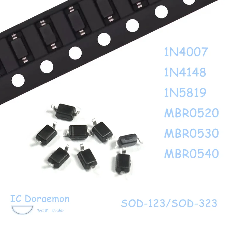 100PCS Diode 1N5819 1N4007 1N4148 SMD 0805 SOD-123 MBR0520 MBR0530 MBR0540 B2 B3 S4 T4 SOD-323 1206 1N4148WS 1N5819WS B5819WS - купить по