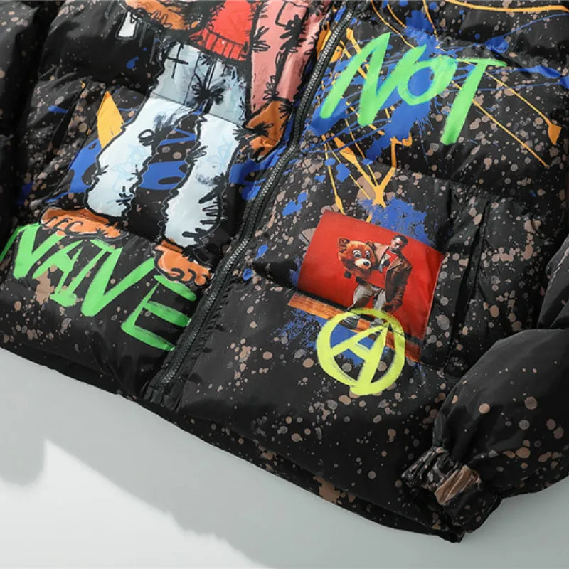 

Cartoon Graffiti Print Jacket Parka 2020 Hip Hop Harajuku Streetwear Casual Warm Winter Jackets Hipster Vintage Thick Outwear