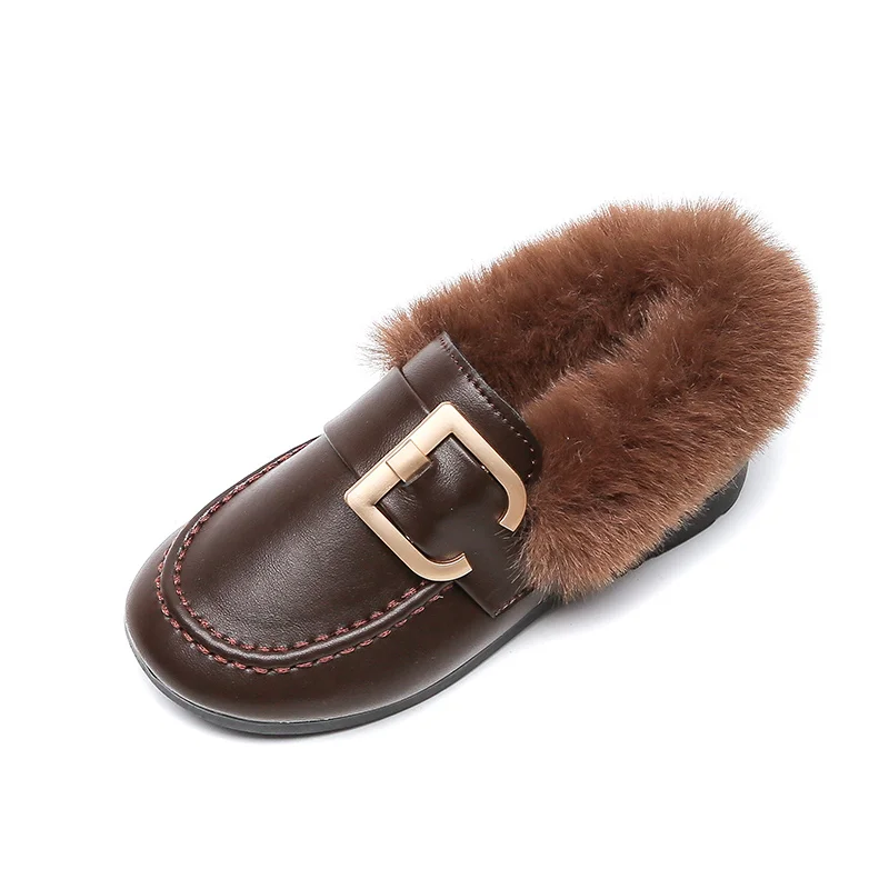 Зимние ботинки Новый дизайн Плюшевая бархатная кожаная обувь Chaussure Enfant Вечерняя