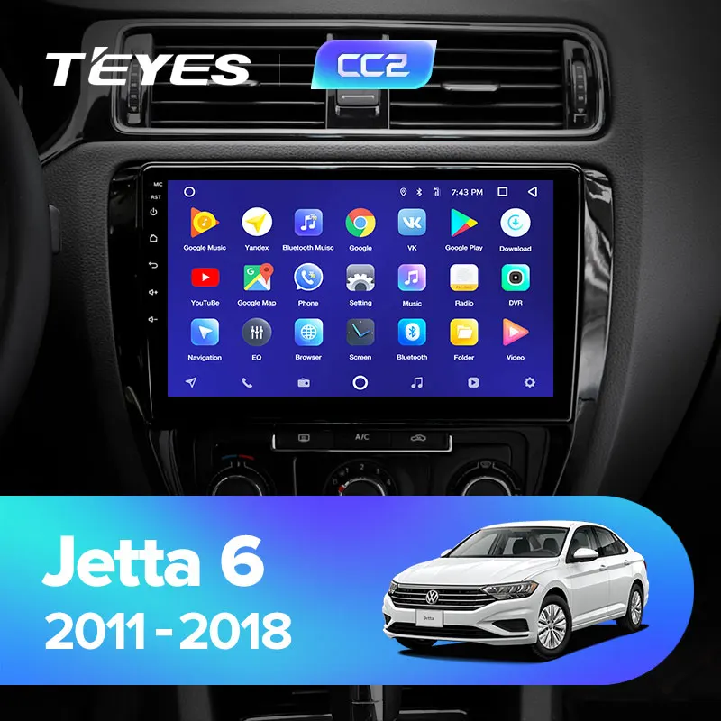 TEYES CC2 Штатная магнитола для Фольксваген Джетта 6 Volkswagen Jetta 6 2011- Android 8.1, до 8-ЯДЕР, до 4+ 64ГБ 32EQ+ DSP 2DIN автомагнитола 2 DIN DVD GPS мультимедиа автомобиля головное устройство