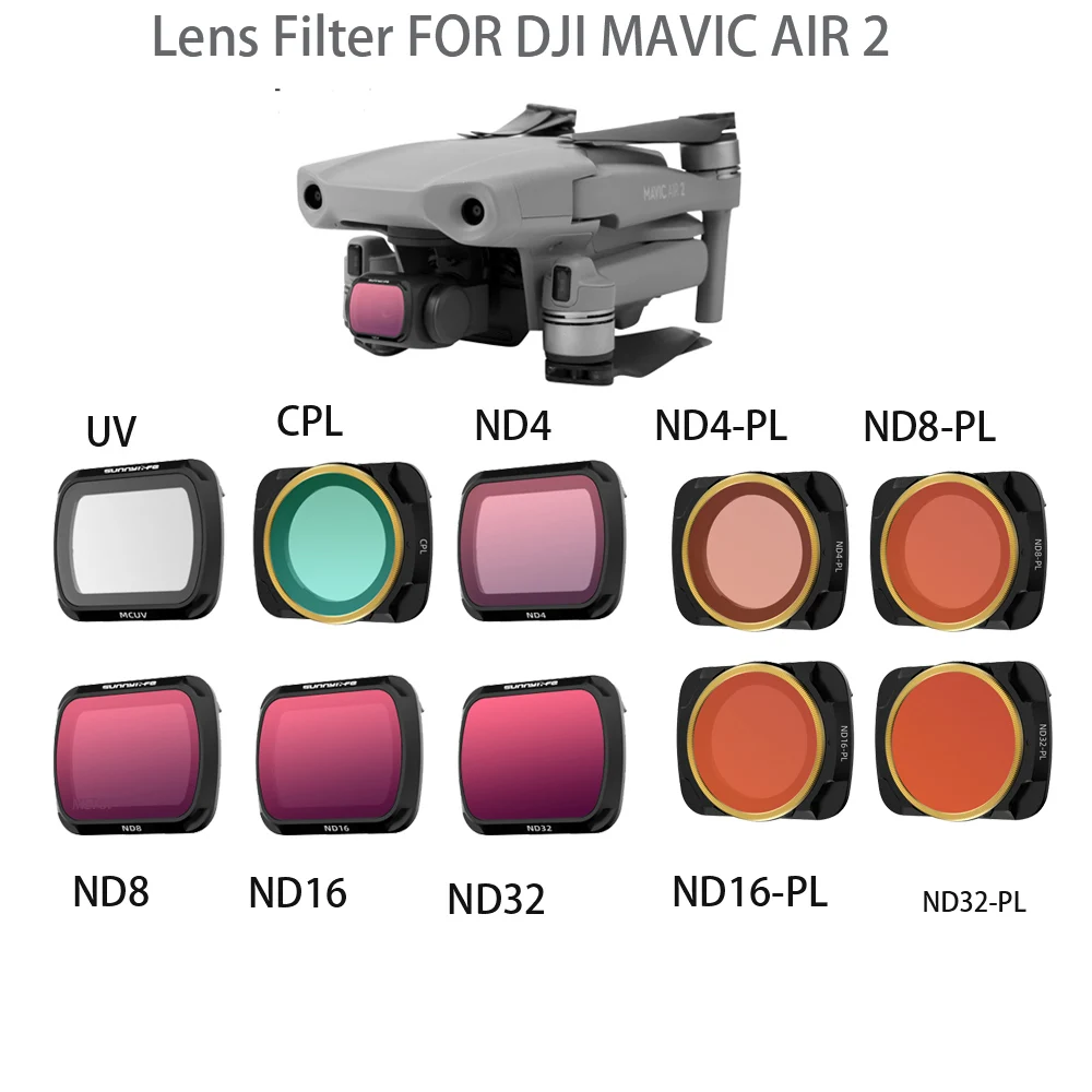 

For DJI Mavic Air 2 Lens Filter MCUV CPL ND/PL Filters ND4 ND8 ND16 ND32/ND PL Filter Kit for DJI Mavic Air 2 Drone Accessories
