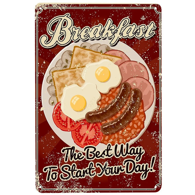 

Retro Breakfast printed Vintage Metal Signs Retro Tin Signs Funny Poster Decor for Bar Pub Club Decoration for Living Room Home