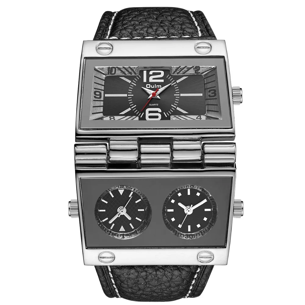 Oulm Мужские часы Модные Военные спортивные два разных прямоугольника большой
