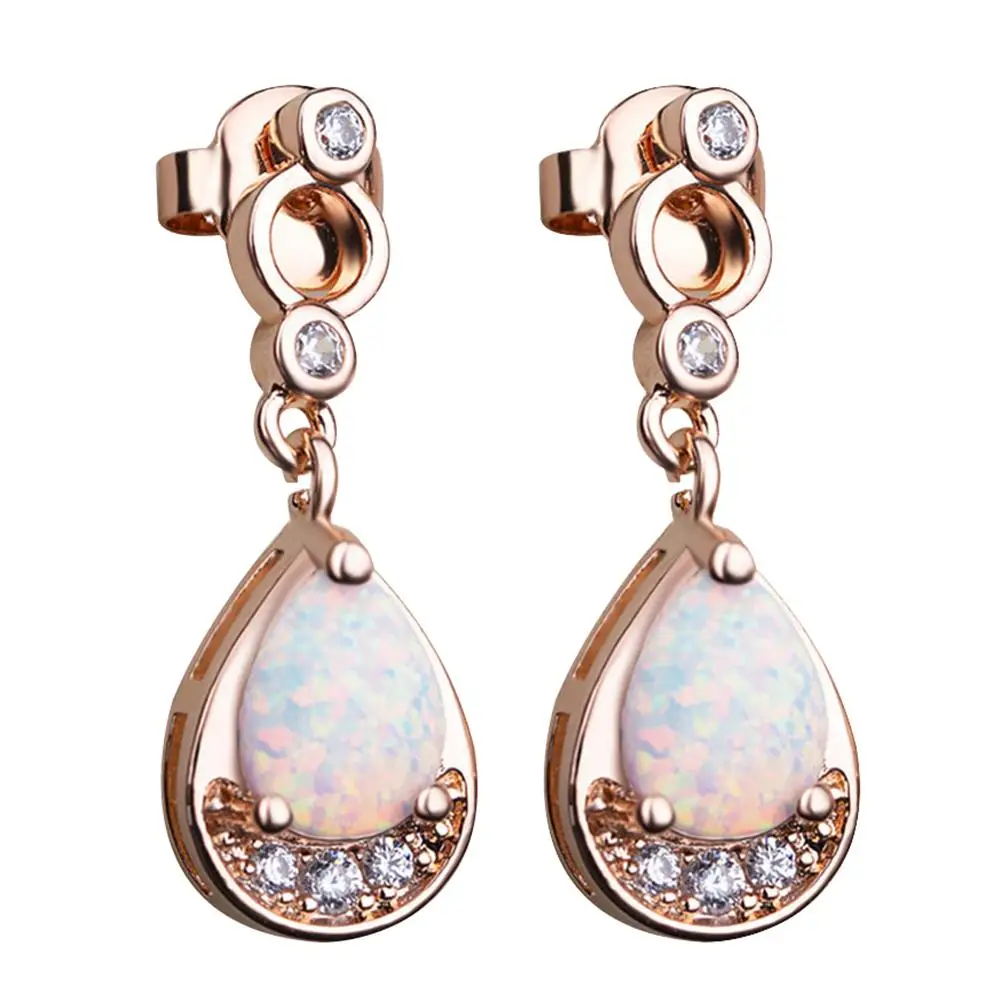 Женские Стразы инкрустированные серьги розовое золото опал подвеска капелька