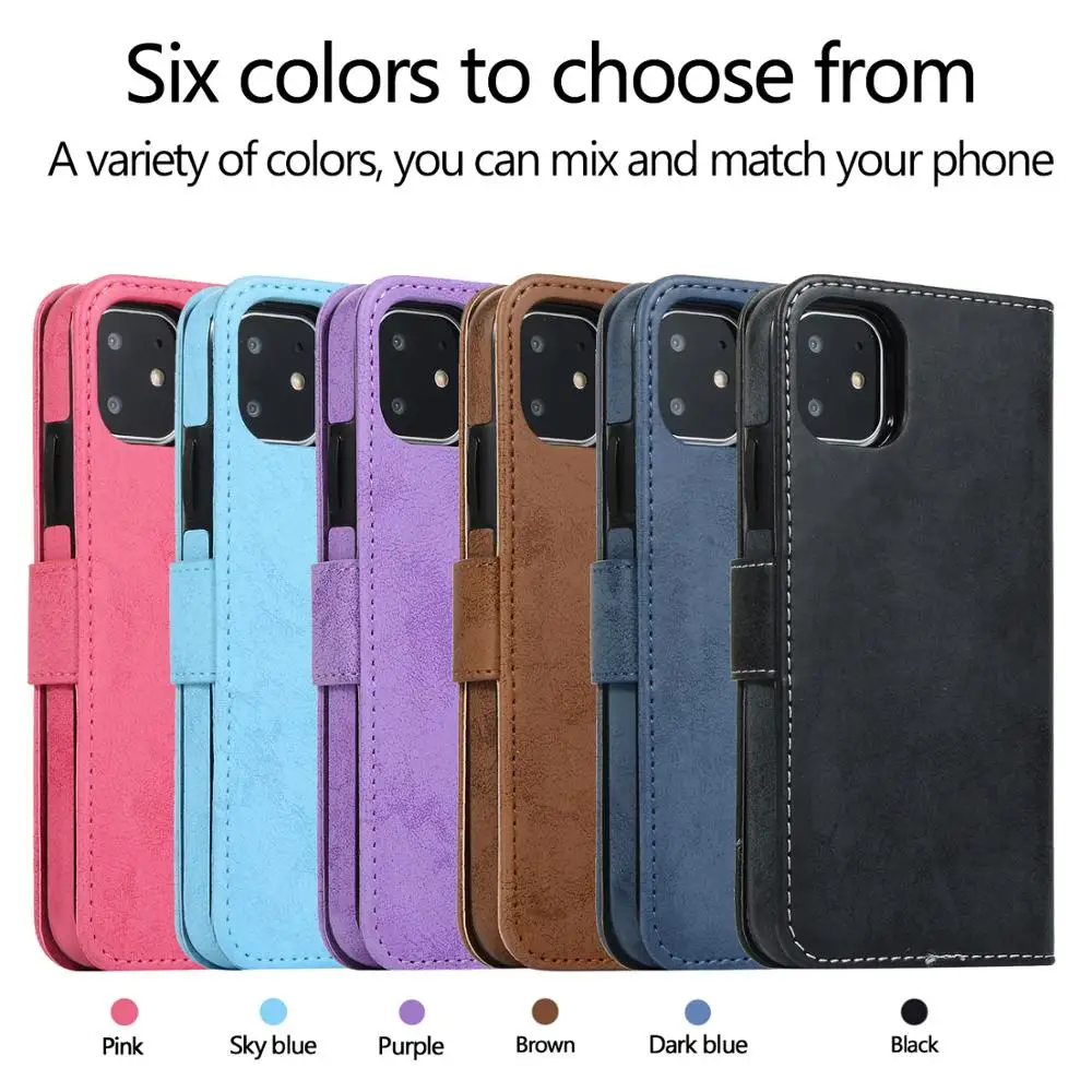 

Detachable Wallet Case for iPhone 12 Pro SE 2020 11 Vegan Leather Folio Book Magnetic Phone Cover for iPhone 11 Pro Max XS Case