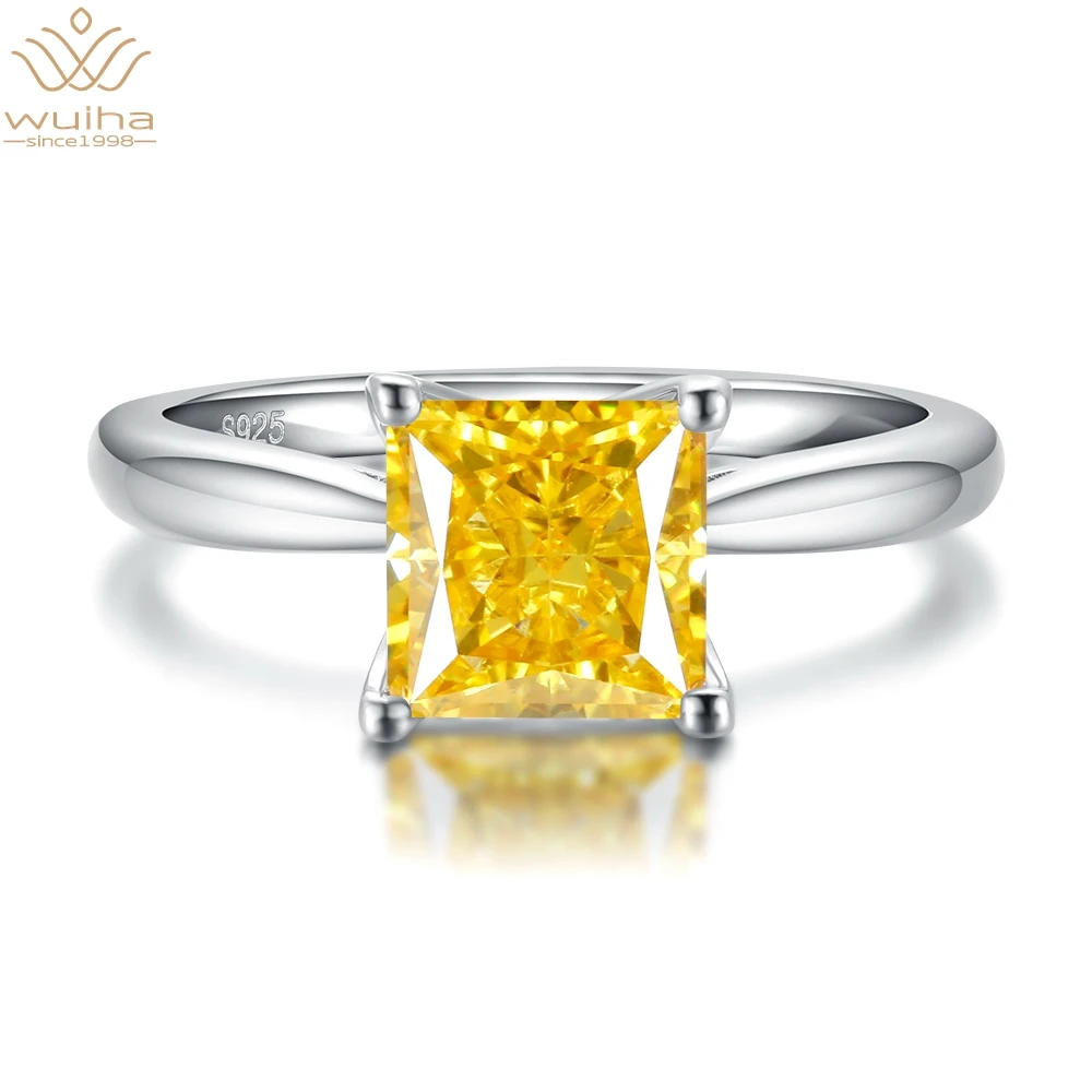 

WUIHA Trendy Solid 925 Sterling Silver Crushed Ice Cut 1.5CT Citrine Gem Created Moissanite Wedding Engagement Ring Fine Jewelry