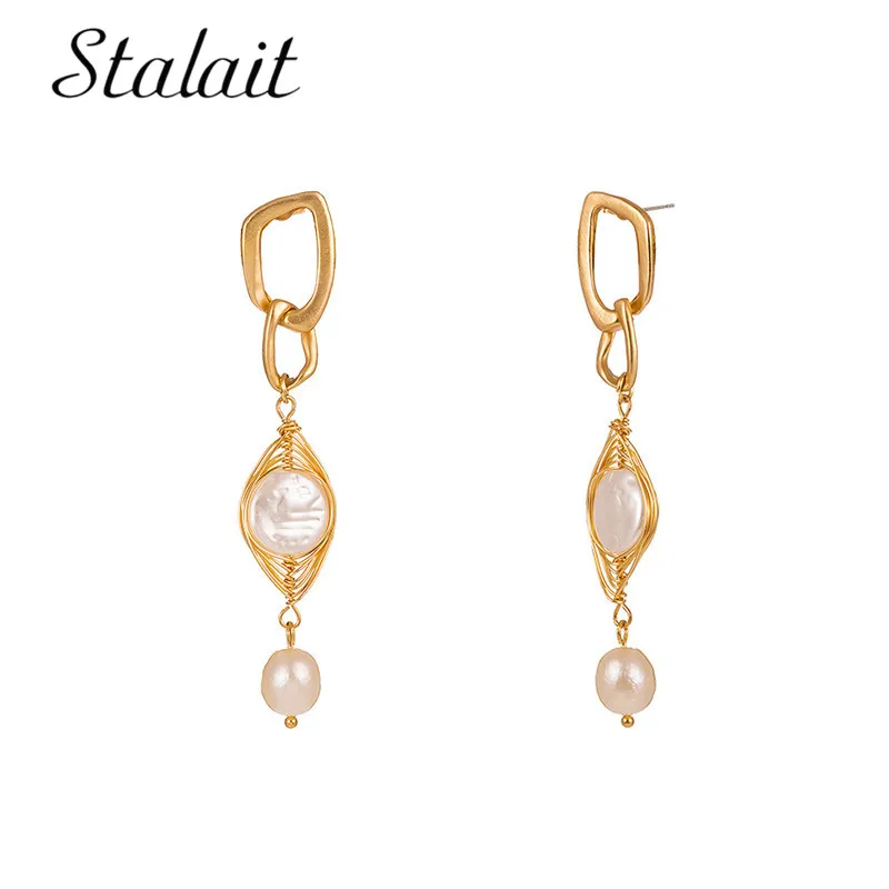 Корейские милые богемные Нерегулярные геометрические свежие жемчужные серьги