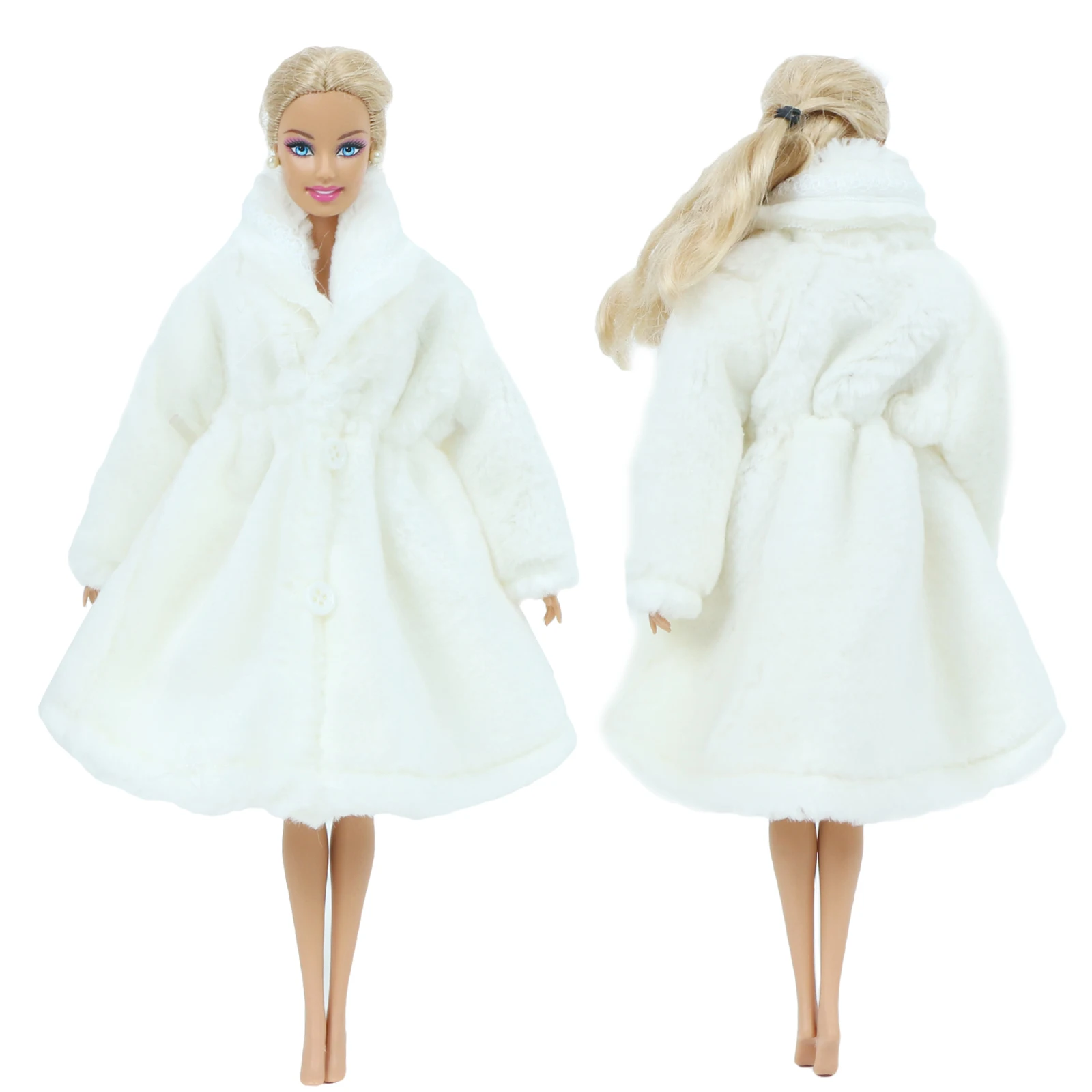 1 комплект белый плюш с длинным рукавом свободное теплое пальто зимняя одежда