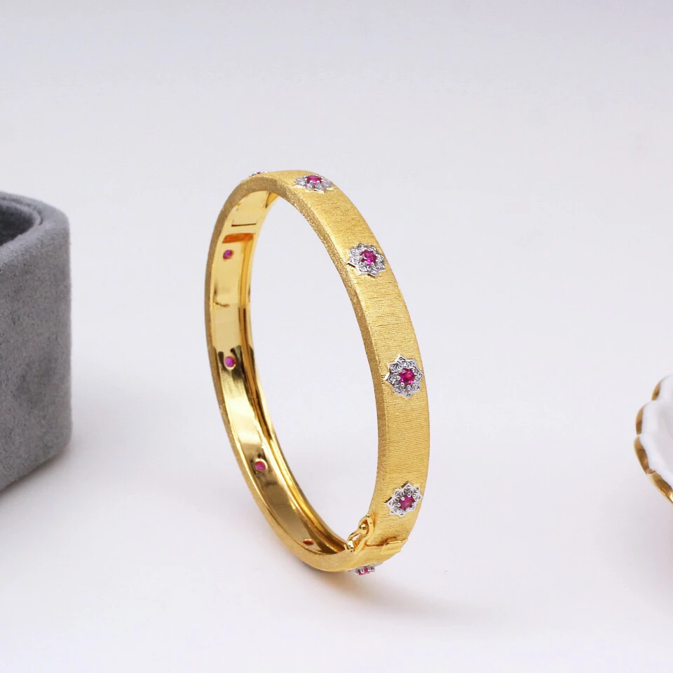 8mm gold red CZ CMajor ювелирные изделия из стерлингового серебра золотого цвета Модные Цветочные браслеты 5 мм ширина два тона браслет для женщин - Окраска металла: 8mm gold red CZ