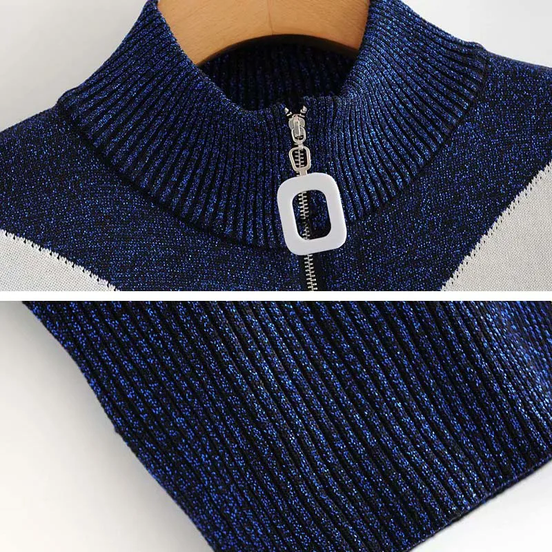 

2019 Autumn Two piece set women sweaters Fashion Patchwork Zipper Turtleneck Female cardigan Pleated Girl's skirt YNZZU YO932