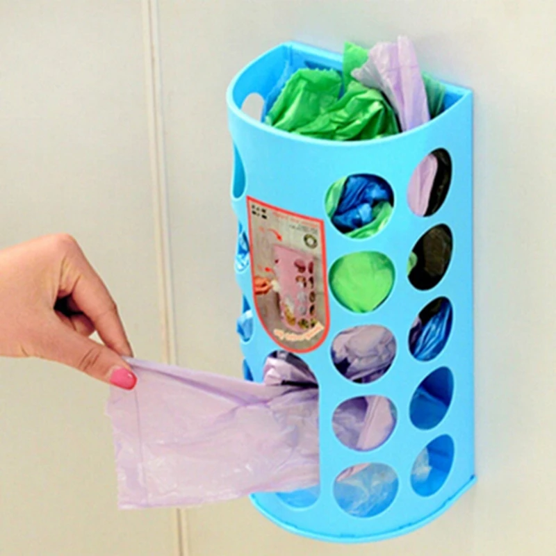 

1Pc Plastic Garbag Bag Holder Stand Rubbish Trash Basket Wall Mounted Hanging Storage Box Organizer Rack Kitchen Accessories