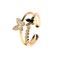 fashion temperament butterfly ring wild double zircon open ring ladies simple atmosphere jewelry gift