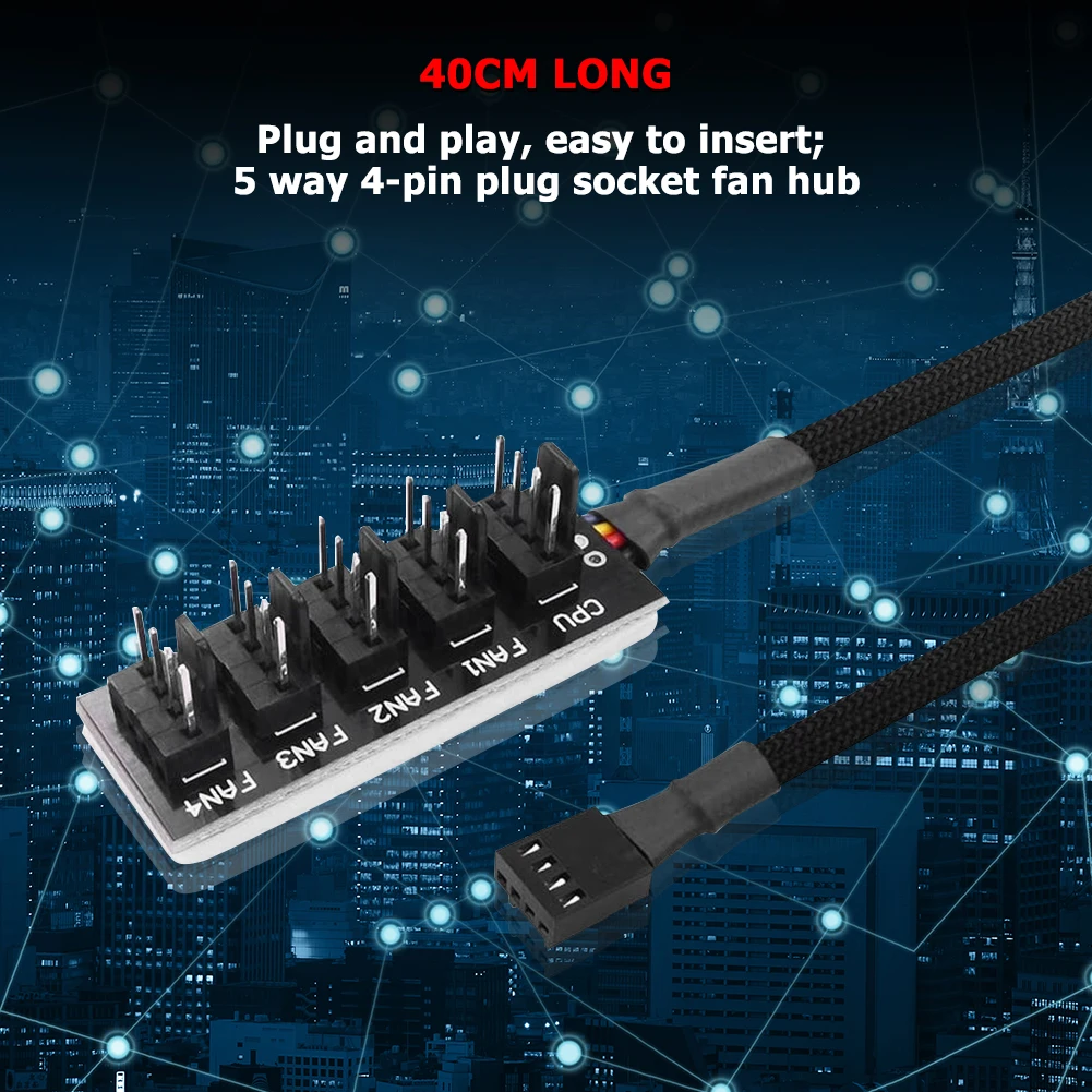 

1 to 5 4-Pin PWM CPU Cooler Fan PC Case Cooling Fan Sleeved Power Cable Hub