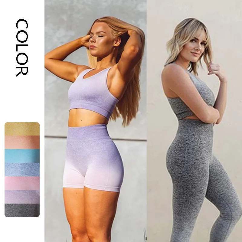 

3pcs Seamless Women Yoga Set High Waist Sports Leggings padded Fitness Crop Top Ombre Jogging Gym Suits Sport Set