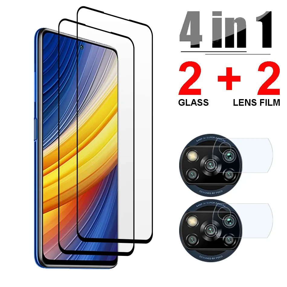 4 в 1 Закаленное стекло для Xiaomi Poco M3 Pro X3 NFC X2 F3 F2 M2 защита экрана пленка объектива