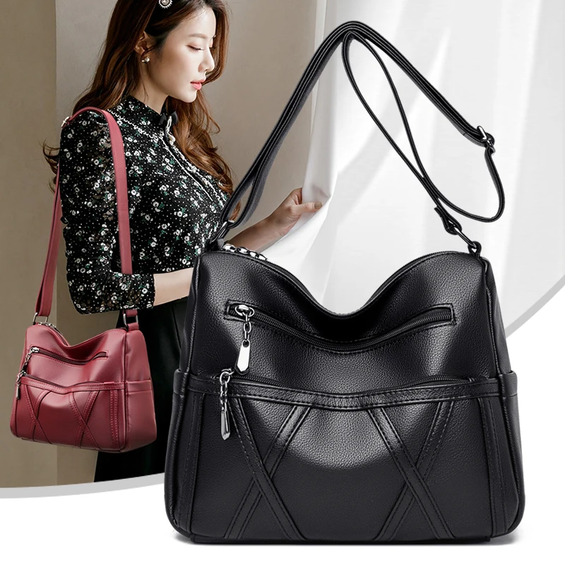 

High Quality Women Shoulder Bags Ladies Vintage Zipper Small Handbag PU Leather Casual Solid Crossbody Bolsas Femininas Totes