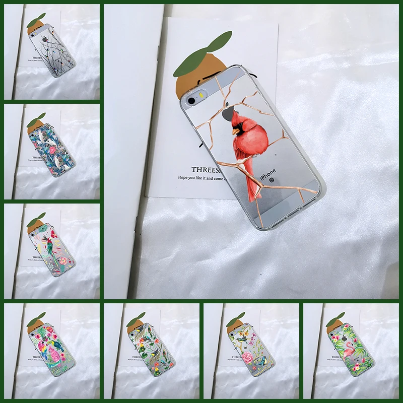 Чехол для Apple iPhone 5 5C 5S SE 4 4S - "TPU Silicone Aesthetic Bird Flower Pretty Soft Back Cover S Phone on".