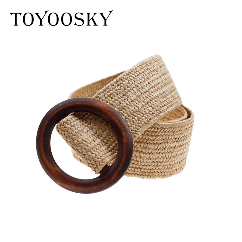 Ремень TOYOOSKY женский Плетеный эластичный пояс с деревянной пряжкой в богемном