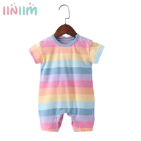 summer short sleeves angel wings baby clothes 0 24 months colorful newborn cute one piece baby rompers rainbow striped print