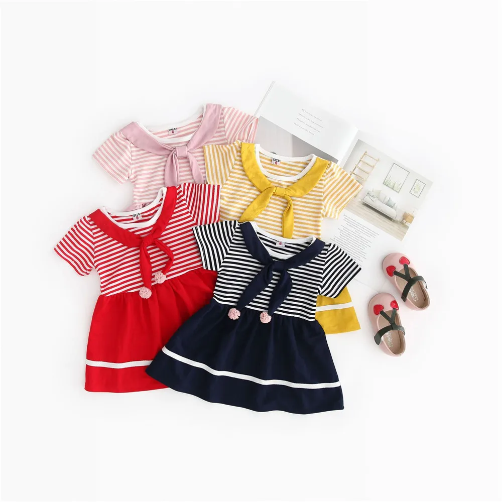 Темно-синяя Милая юбка в горизонтальную полоску с галстуком-бабочкой для