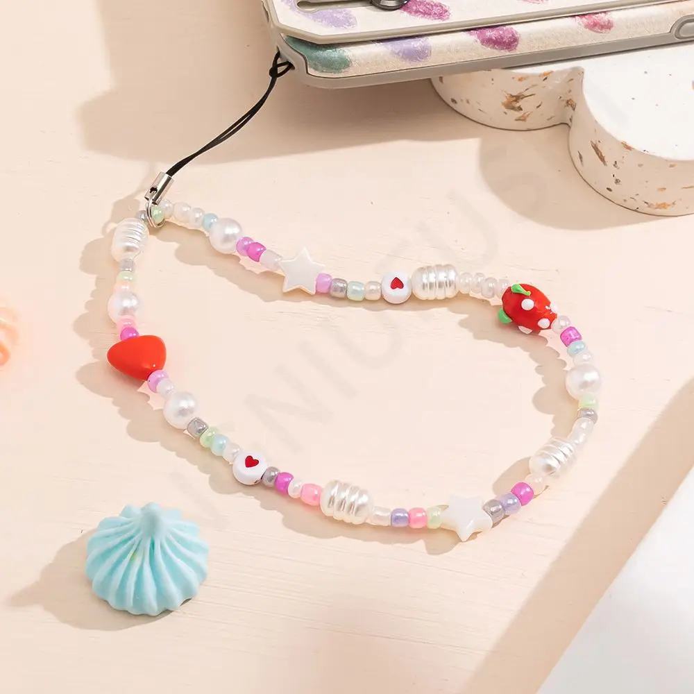 Шнурок для телефона подвеска с кристаллами против потери акриловые бусины