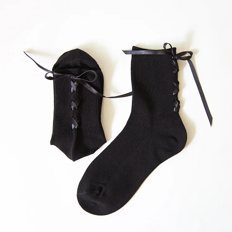 

3pcs Lolita Socks Female Korean College Tube Socks Princess Style Japanese COS Cute Ruffled Bow Ribbon Socks Female Cotton