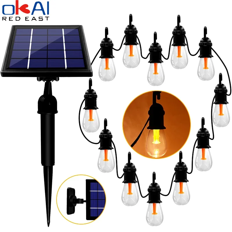 

12 Bulbs Solar Power String Light 48 FT Hanging Edison Lamp Outdoor Garden Yard Lights Decor