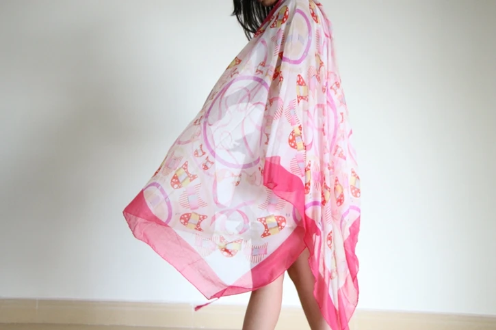 

autumn Accessories Keep warm Female Big shawl Pink cute Fashion printing Thin section Women's scarf