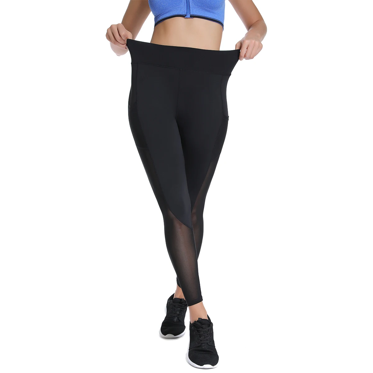 Женские леггинсы сетчатые для фитнеса с карманами высокая талия формирователь