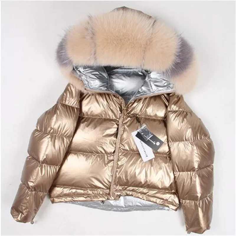 2022 new Thick Warm Down Parka women Down natural fox fur collar coat loose short white duck down real fur coat