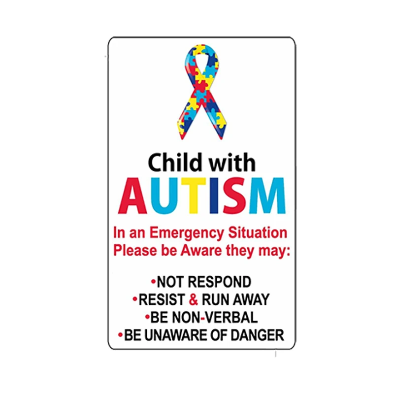 

Child with Autism Car Sticker Warning Decal Window Home Door Emergency Safe Alert Help Waterproof Accessories Pvc,13cm*7cm