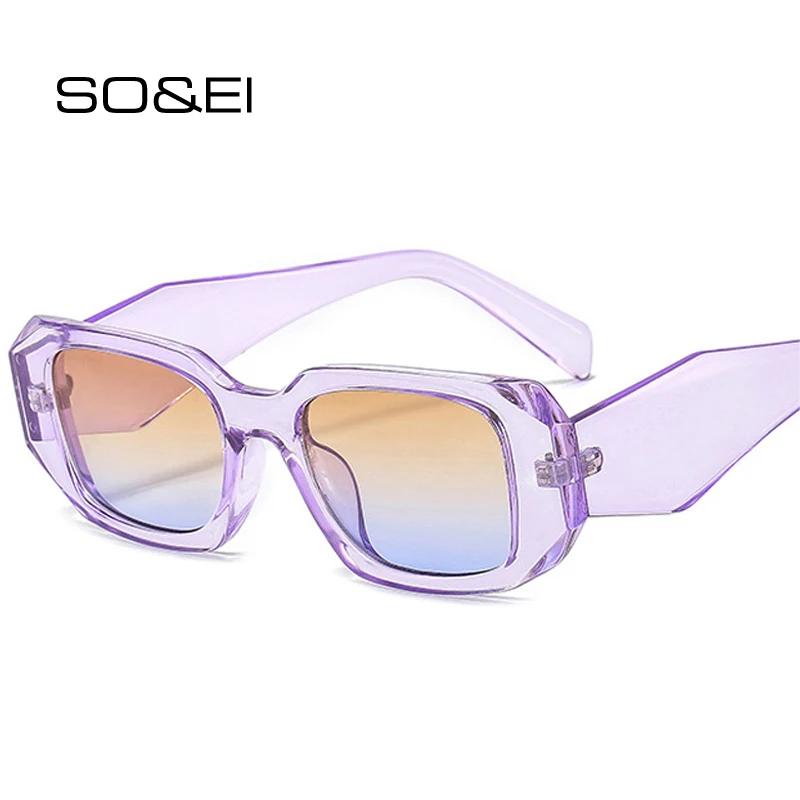 

SO&EI Fashion Small Rectangle Women Sunglasses Retro Brand Designer Wide Legs Eyewear Shades UV400 Men Square Purple Sun Glasses