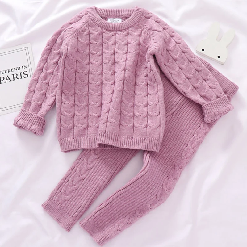 

0-4 Yrs Girls Boys Suit Fall Baby Boys Girls Clothing Sets Winter knitting Pullover Sweater+Pants Infant Boys Knit Tracksuits