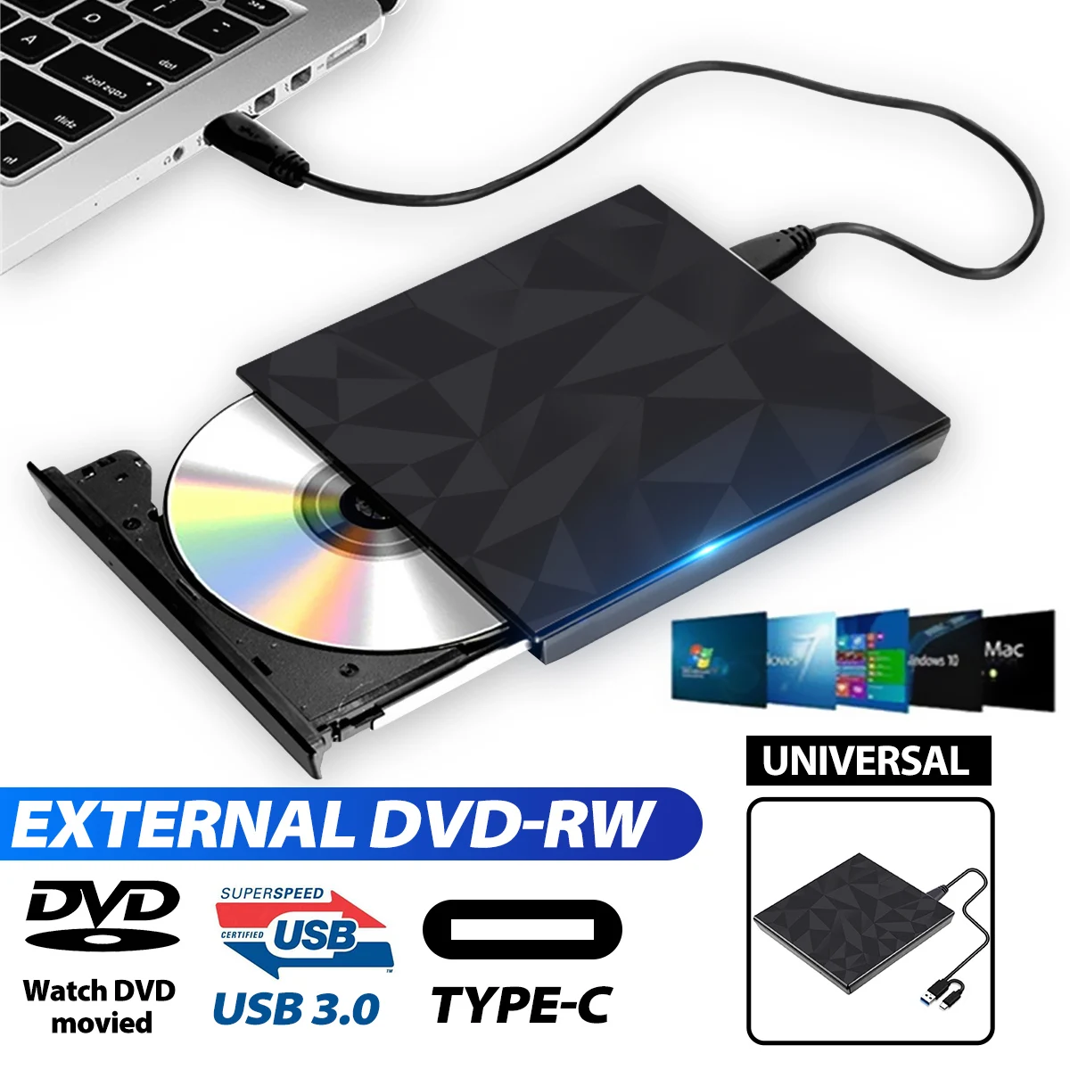 DVD-привод USB 3 0 и Type C высокоскоростной диктофон с драйвер горелки внешний