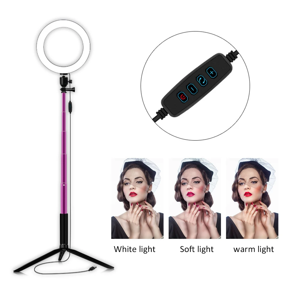 

LED Ring Light, 8 inch Dimmable Selfie Ring Light with Tripod Stand, USB Powered, Heighten Hose, Phone Holder for Camera,Selfie