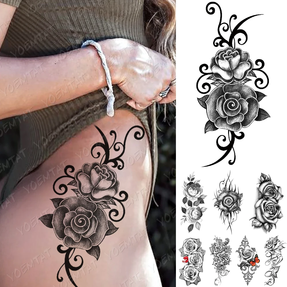 

Waterproof Temporary Tattoo Sticker Lip Butterfly Rose Lotus Tattoos Totem Flowers Body Art Arm Fake Sleeve Tatoo Women Men