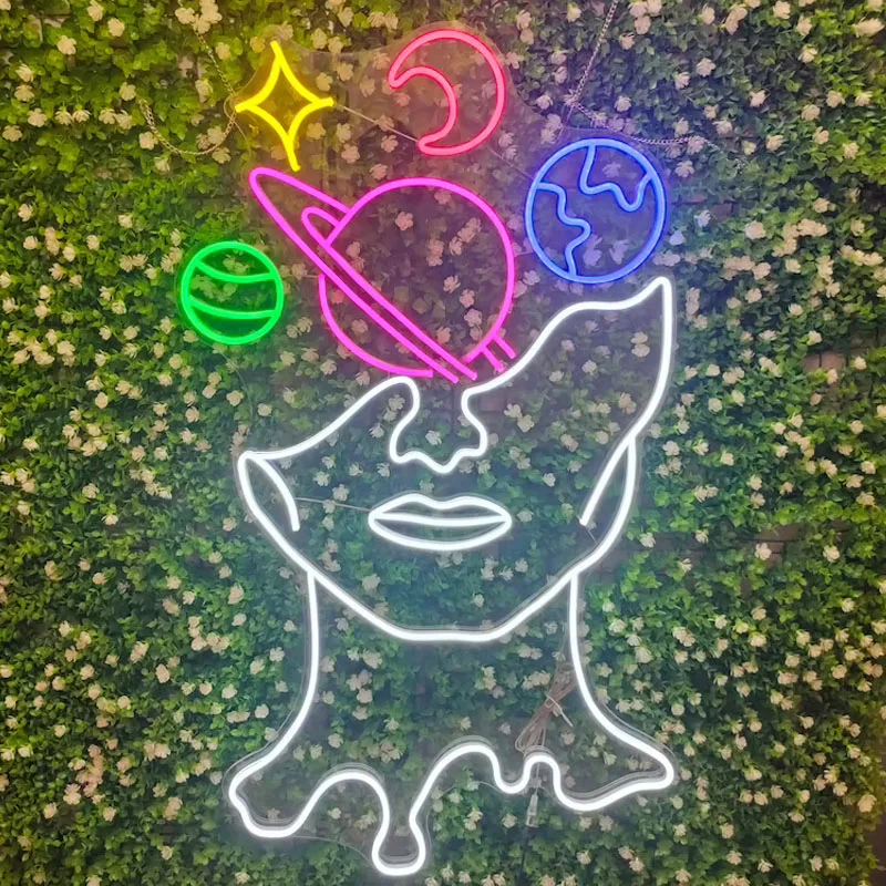

GALAXY BRAIN Neon Sign Light Office Living Room Interior Design, Neon sign wall art,Neon sign wall decor Space Face Led Sign