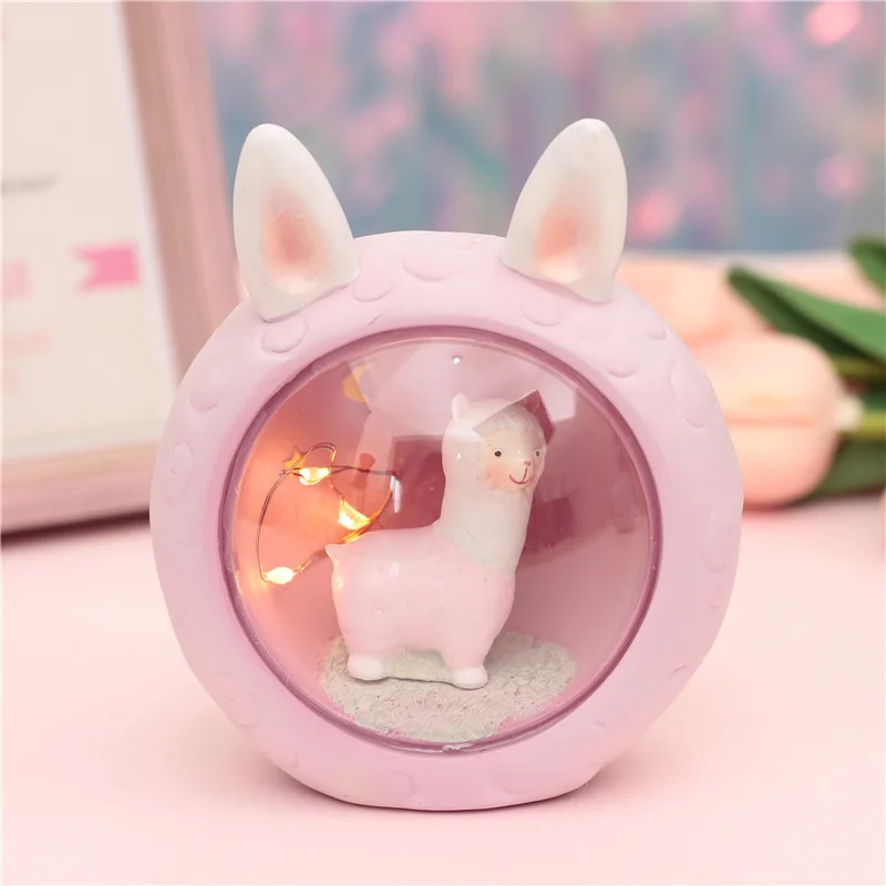 Style1 pink Милый Альпака Novetly огни прикроватная тумбочка для спальни смолы мультфильм овца лампы украшения дома огни Рождественский подарок игрушка для детей - Цвет: Style1 pink