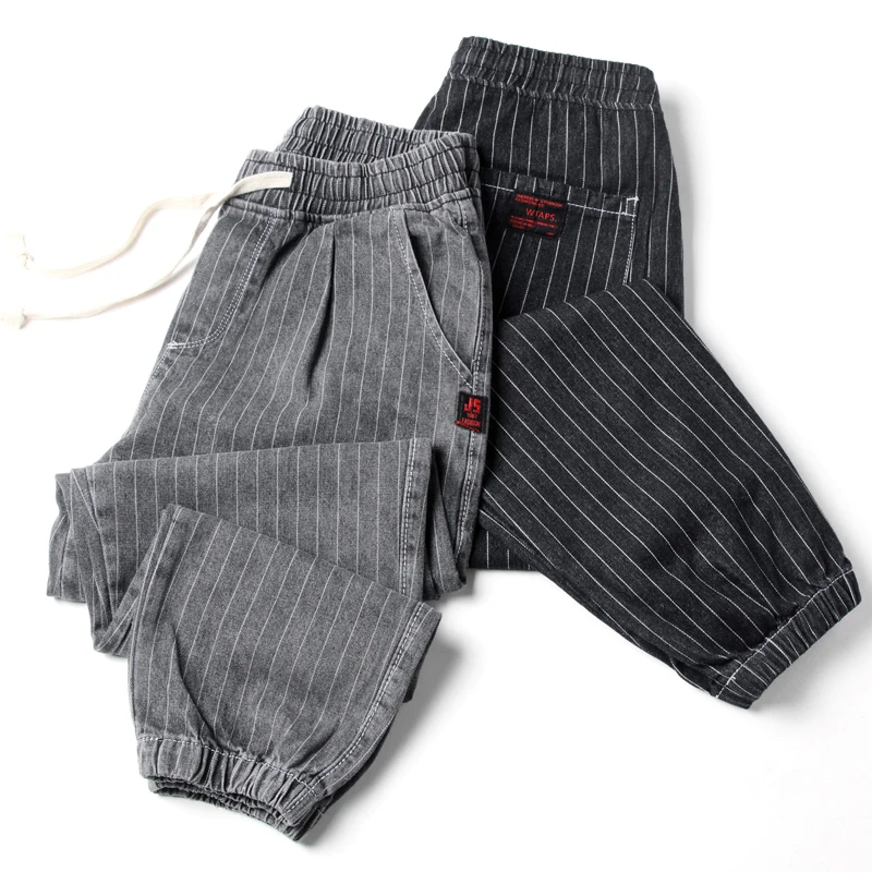 

FAVOCENT 2019 Explosive Fat Size Leisure Nine-minute Trousers Harem Pants Loose Japanese Stripe Fashion Bottom Clothing Mens