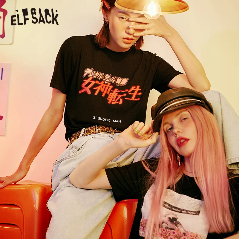 ELFSACK женские футболки с винтажным принтом осень 2019 модные топы больших размеров