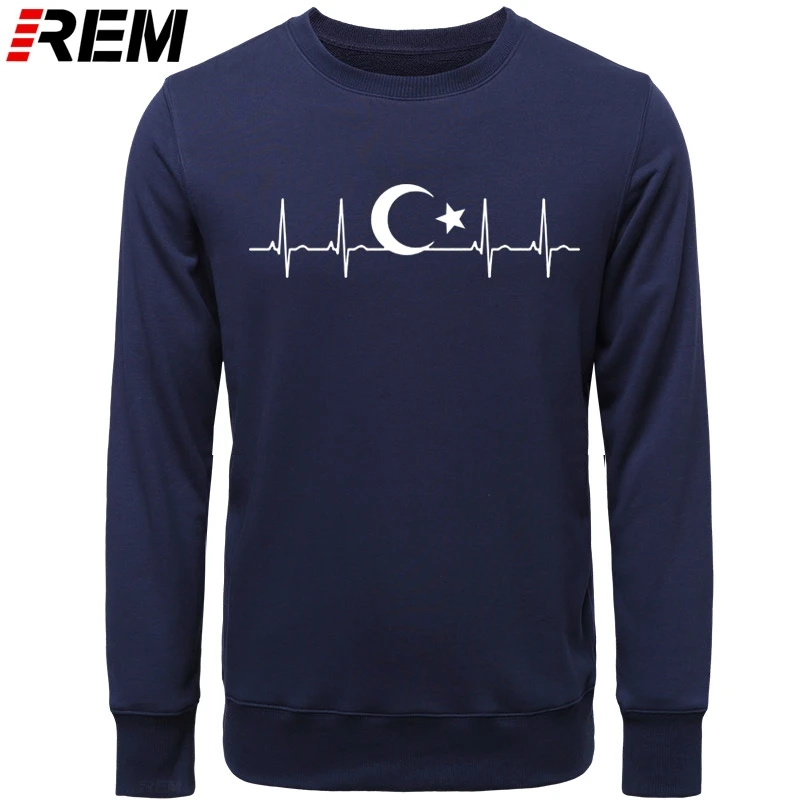 REM Turkey Fans Cheer Moon Stars Heartbeat Fo'r Men Casual Cotton Long Sleeve Funny Turkish Flags Hoodies Sweatshirts | Мужская