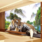Самоклеящиеся обои на заказ, декоративные водонепроницаемые обои 3D с изображением тигра, природного ландшафта, в китайском стиле, для гостиной, телевизора, дивана