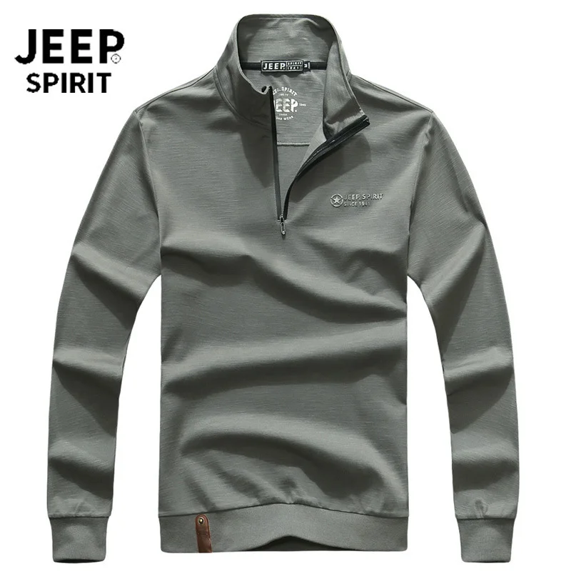JEEP SPIRIT брендовая Осенняя футболка мужская с длинным рукавом Стенд половина на молнии воротник Теплая мужская футболка однотонная футболка homme