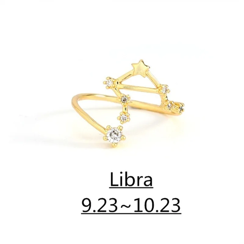 

12 Constellations Zodiac Sign Finger Rings For Women Adjustable Gold Silver Color Cubic Zircon Crystal Finger Rings Jewelry Gift