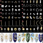 6 ячеек в упаковке, 3D золотые и серебряные металлические Смешанные скрученные изогнутые полоски, листья, различные сплав для дизайна ногтей украшения, маникюрные шармы, драгоценные камни