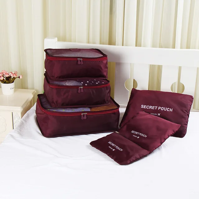 Wine red Новая дорожная сумка из ткани Оксфорд высокого качества, 6 шт./компл., органайзер для багажа, упаковка для одежды, объемный Органайзер XYLOBHDG - Цвет: Wine red