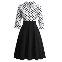 elegant ladies dresses women fashion 34 sleeve black white polka dot printed casual working skater dress vintage retro