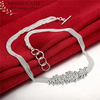 silver 925 necklaces for women 6 lines beads pendant necklace link chain collier choker fashion jewelry accessories bijoux