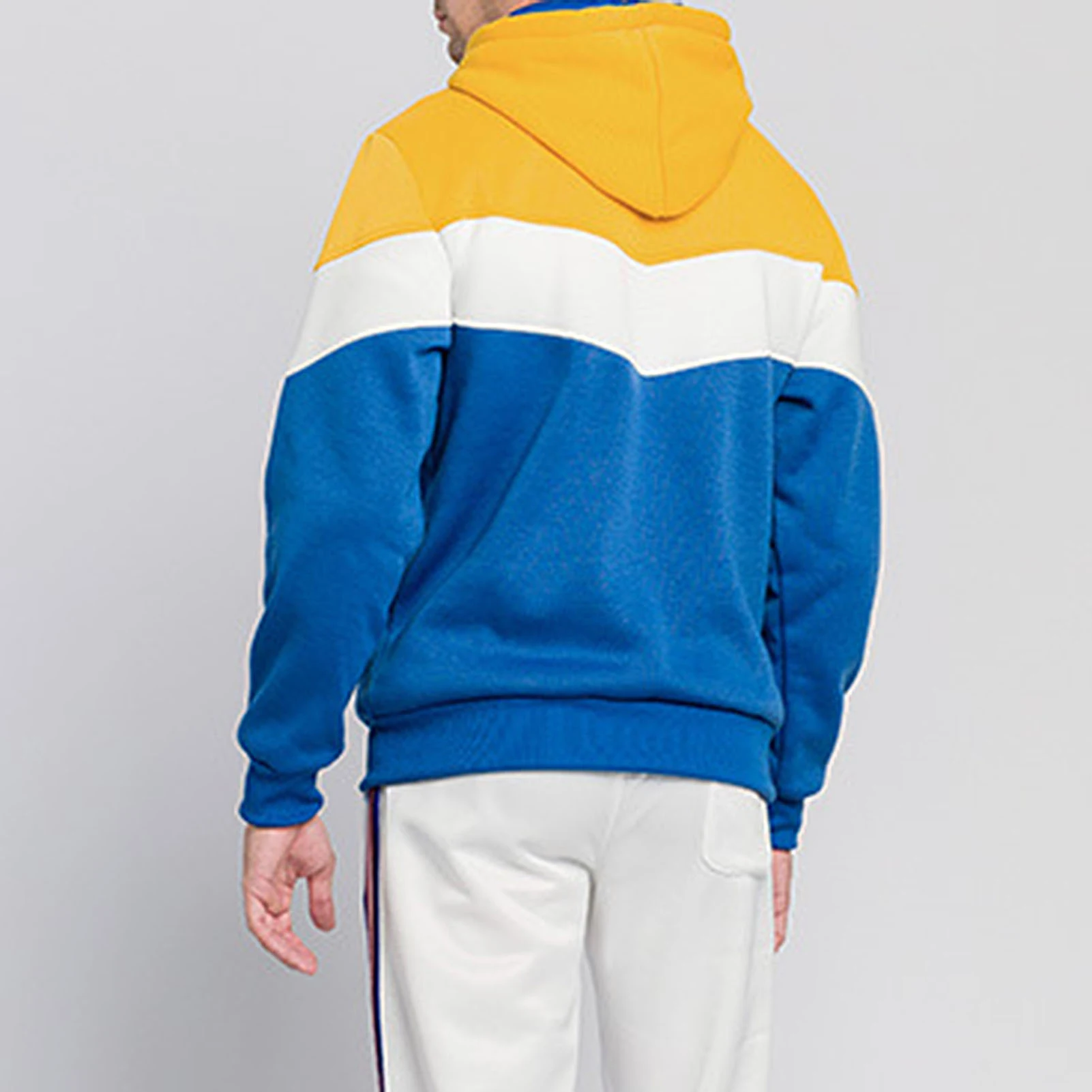 

Men's Patchwork Hooded Long Sleeve Color Block Pockets Hoodie Thick Sport Hooded Sweatshirt Male Autumn Winter Casual Clothing