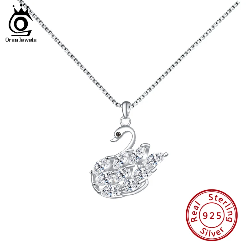 ORSA JEWELS Роскошные серьги подвеска в виде лебедя 925 Щепка ожерелья с AAAA кубический